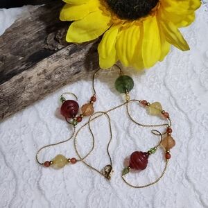 Gold Toned Multicolor Beaded Necklace 30"